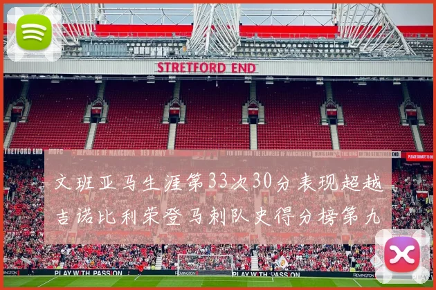 文班亚马生涯第33次30分表现超越吉诺比利荣登马刺队史得分榜第九位